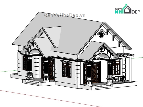 Biệt thự 1 tầng,file su biệt thự 1 tầng,sketchup biệt thự 1 tầng