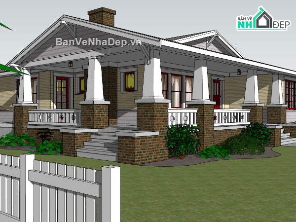 biệt thự 1 tầng,file sketchup biệt thự 1 tầng,model su biệt thự 1 tầng