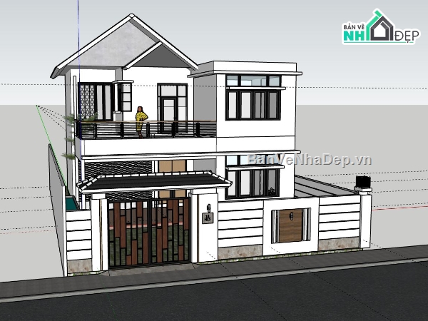 biệt thự 2 tầng,file sketchup biệt thự,mẫu biệt thự hiện đại