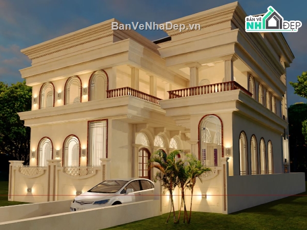 Biệt thự 2 tầng,biệt thự hiện đại,sketchup biệt thự