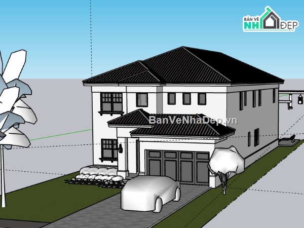 Biệt thự 2 tầng,model su biệt thự 2 tầng,file su biệt thự 2 tầng,sketchup biệt thự 2 tầng