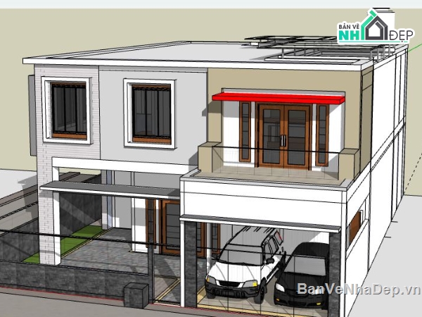 Biệt thự 2 tầng,model su biệt thự 2 tầng,biệt thự 2 tầng file su,sketchup biệt thự 2 tầng,nhà biệt thự 2 tầng file su