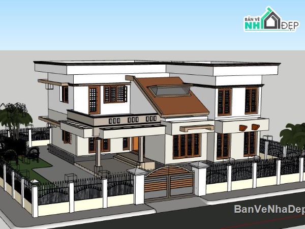 Biệt thự 2 tầng,model su biệt thự 2 tầng,biệt thự 2 tầng file su,file sketchup biệt thự 2 tầng