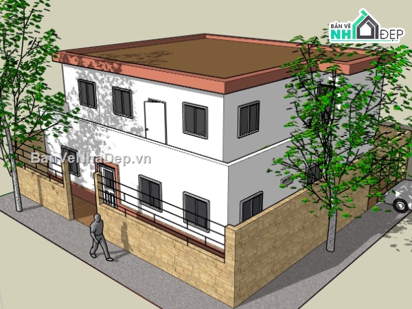 biệt thự 2 tầng đẹp,model su biệt thự,file sketchup biệt thự