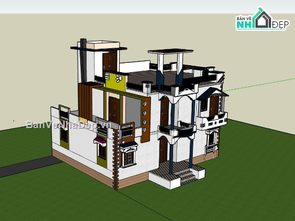 biệt thự 2 tầng,sketchup biệt thự,phối cảnh biệt thự