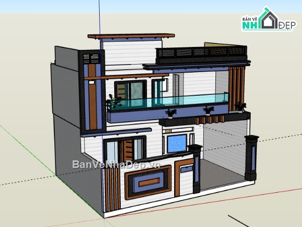 Biệt thự 2 tầng,model su biệt thự 2 tầng,file sketchup biệt thự 2 tầng