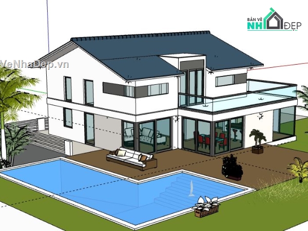 Biệt thự 2 tầng,model su biệt thự 2 tầng,biệt thự 2 tầng file su,file sketchup biệt thự 2 tầng,biệt thự 2 tầng model su