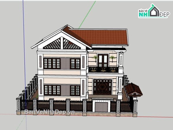 Biệt thự 2 tầng,model su biệt thự 2 tầng,file sketchup biệt thự 2 tầng