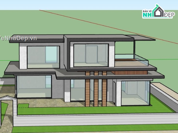 Biệt thự 2 tầng,model su biệt thự 2 tầng,biệt thự 2 tầng file su,sketchup biệt thự 2 tầng