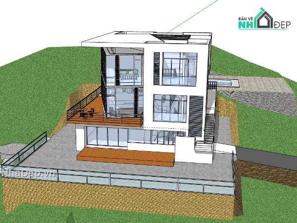 Biệt thự 2 tầng,Model su biệt thự 2 tầng,file sketchup biệt thự 2 tầng