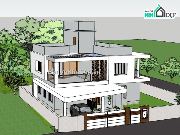 Biệt thự 2 tầng,model su biệt thự 2 tầng,file su biệt thự 2 tầng,sketchup biệt thự 2 tầng,biệt thự 2 tầng model su