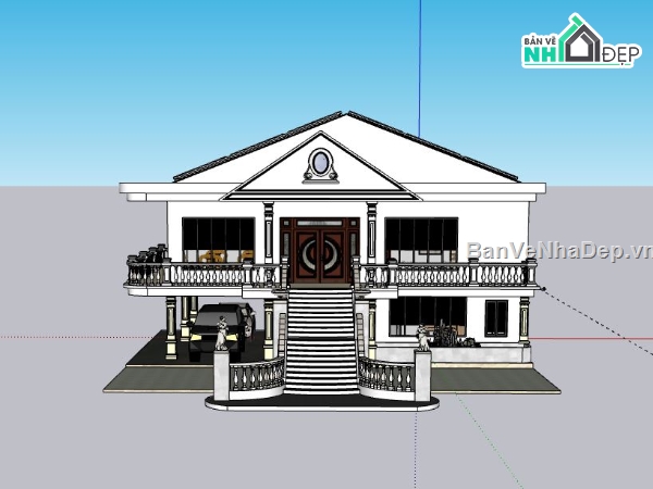 Biệt thự 2 tầng,Model su biệt thự 2 tầng,sketchup biệt thự 2 tầng