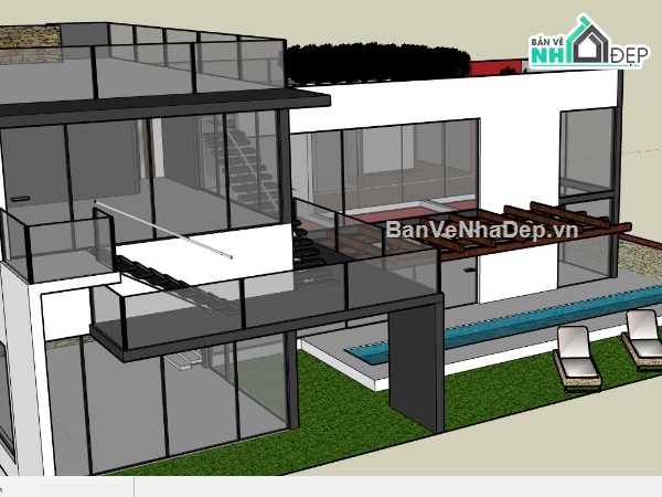 model su biệt thự,file sketchup biệt thự,biệt thự  model su