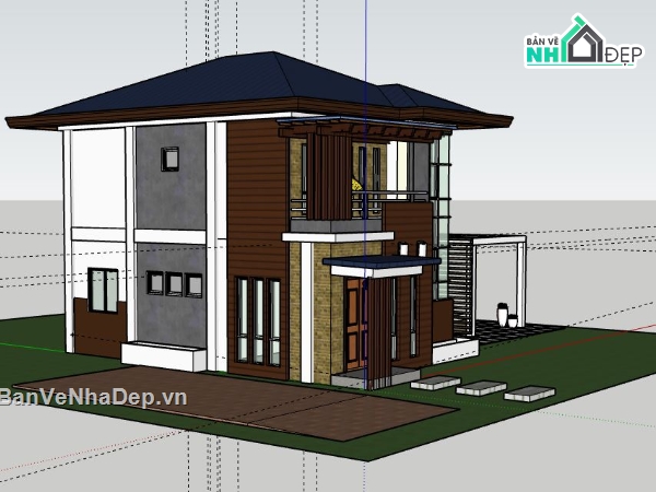 Biệt thự 2 tầng,Model su biệt thự 2 tầng,sketchup biệt thự 2 tầng