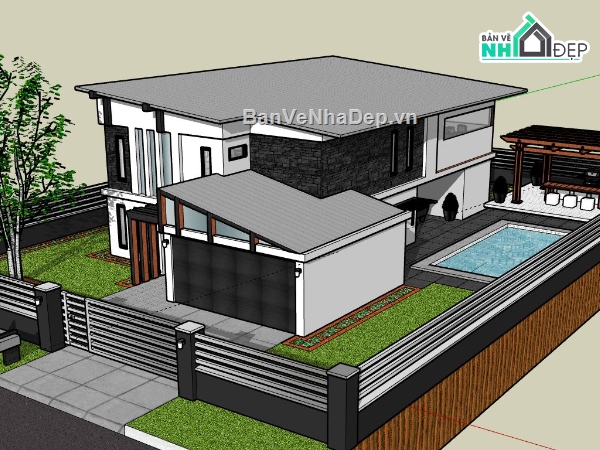 Biệt thự 2 tầng,model su biệt thự 2 tầng,biệt thự 2 tầng file sketchup