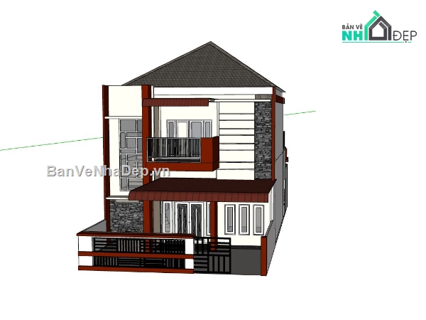 biệt thự 2 tầng,sketchup biệt thự,biệt thự hiện đại