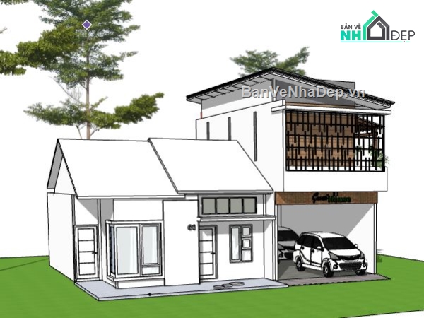 Biệt thự 2 tầng,model su biệt thự 2 tầng,biệt thự 2 tầng file su,file sketchup biệt thự 2 tầng