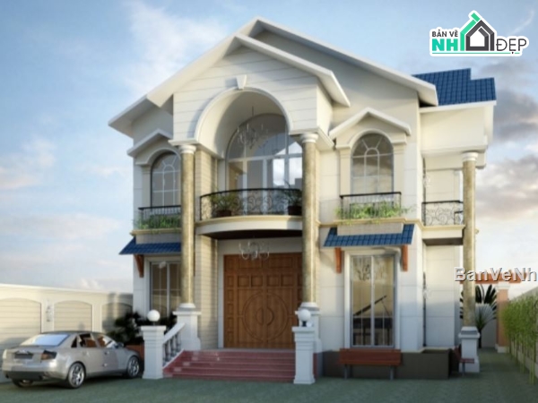 Biệt thự  2 tầng,file biệt thự 2 tầng,cad biệt thự 2 tầng