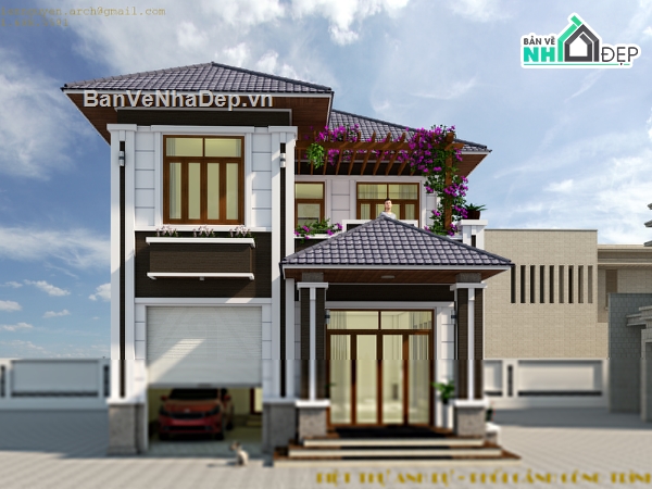 biệt thự 2 tầng,bản vẽ biệt thự 2 tầng,su biệt thự 2 tầng,biệt thự 2 tầng 8.3x15.6m