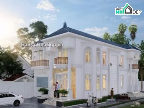 biệt thự 2 tầng,cad biệt thự 2 tầng,bản vẽ autocad biệt thự 2 tầng.,mẫu biệt thự 2 tầng cad