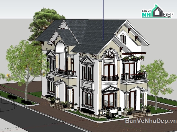 Biệt thự  2 tầng,file sketchup biệt thự 2 tầng,model sketchup biệt thự,biệt thự 2 tầng file sketchup,biệt thự 2 tầng file su