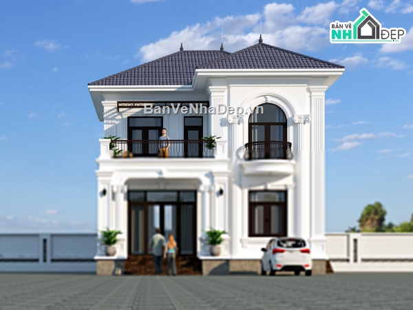 Biet thu 2 tang tan co dien,Biet thu 2 tang 9x12m,Biet thu 2 tang tan co dien 9x12m,biệt thự 2 tầng,bản vẽ biệt thự 2 tầng,Biệt thự 2 tầng tân cổ điển