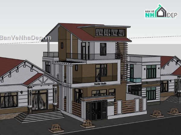 Biệt thự 3 tầng,model su biệt thự 3 tầng,file sketchup biệt thự 3 tầng