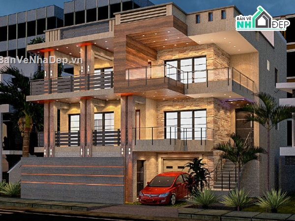 biệt thự 3 tầng,biệt thự hiện đại,sketchup biệt thự