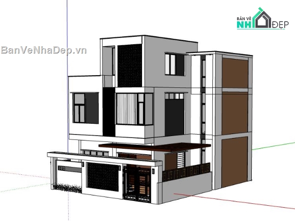 Biệt thự 3 tầng,model su biệt thự 3 tầng,sketchup biệt thự 3 tầng