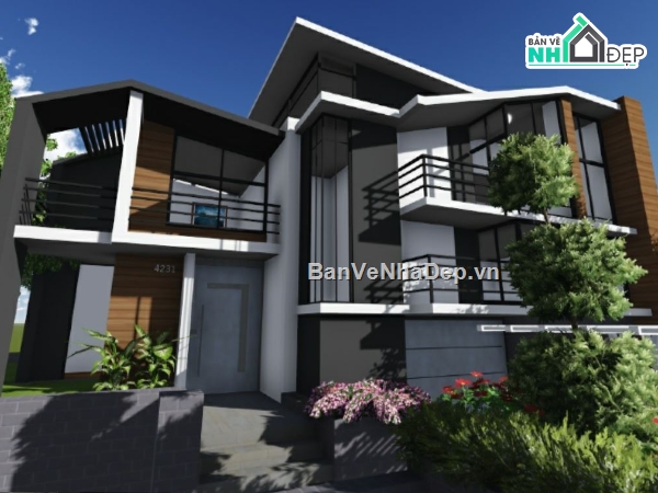 Biệt thự 3 tầng,file su biệt thự 3 tầng,model su biệt thự 3 tầng,sketchup biệt thự 3 tầng