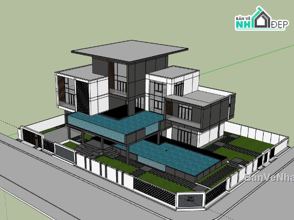 Biệt thự 3 tầng,model su biệt thự 3 tầng,biệt thự 3 tầng file su