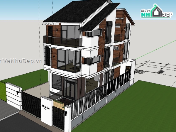 biệt thự 3 tầng,sketchup 3 tầng đẹp,phối cảnh biệt thự