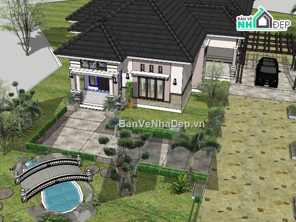 biệt thự 1 tầng,mẫu biệt thự 1 tầng,phối cảnh biệt thự 1 tầng,Mẫu biệt thự 1 tầng su