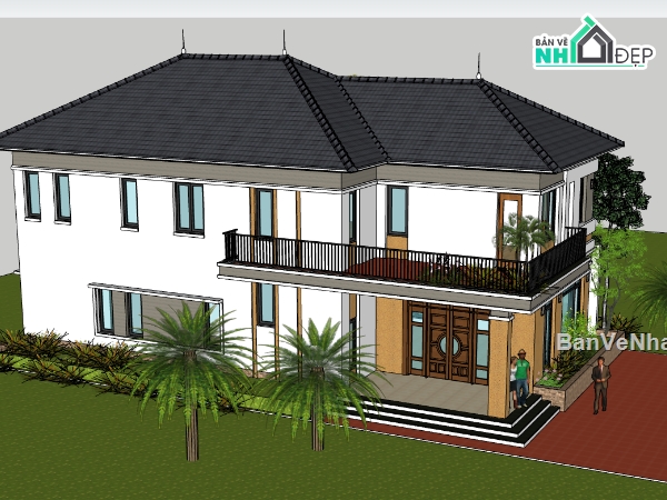 su biệt thự,sketchup biệt thự,biệt thự 2 tầng,file su biệt thự 2 tầng