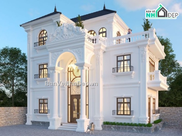 biệt thự cổ điển 3 tầng,biệt thự tân cổ 3 tầng,sketchup biệt thự 3 tầng