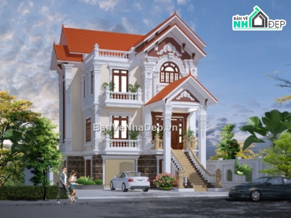 biệt thự 3 tầng,cad biệt thự 3 tầng,file cad biệt thự 3 tầng