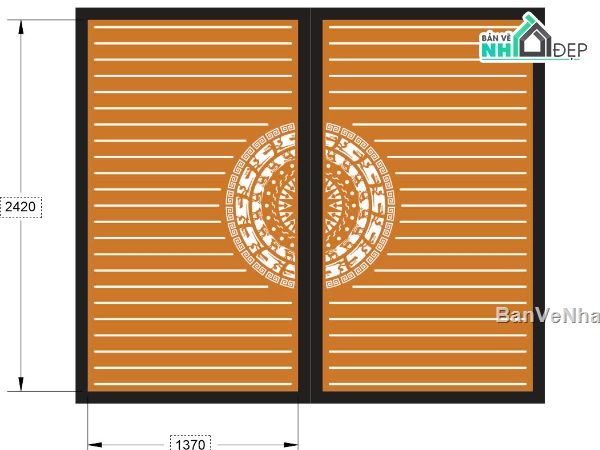 cổng đẹp trống đồng,cổng 2 cánh cnc,file cnc cổng 2 cánh
