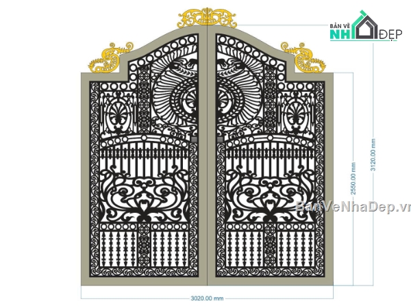 cổng dxf,cổng 2 cánh,cổng tân cổ điển