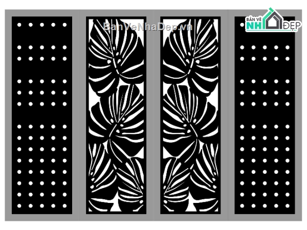 cổng 4 cánh lá,cổng CNC hiện đại,cổng lá và chấm bi