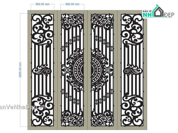 Mẫu cổng 4 cánh cnc,cổng 4 cánh hiện đại,cổng 4 cánh cnc