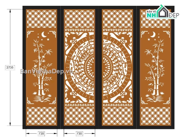 cổng trống đồng cnc,dxf cổng,cổng 4 cánh