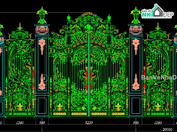 Cửa cổng biệt thự,Bản vẽ mẫu cổng biệt thự,cửa cổng hàng rào đẹp,File cad cửa cổng cnc đẹp,Autocad cửa cổng hàng rào cnc