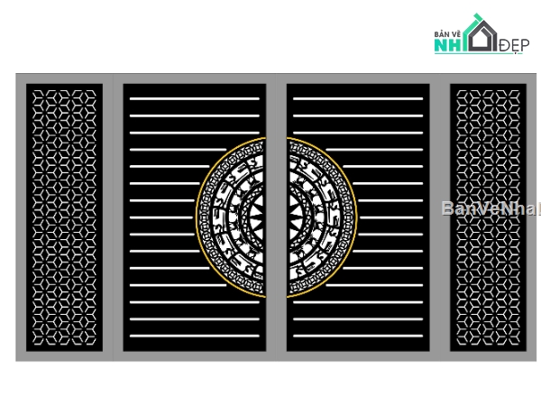 mẫu cổng 4 cánh,cad cổng trống đồng,cổng dxf
