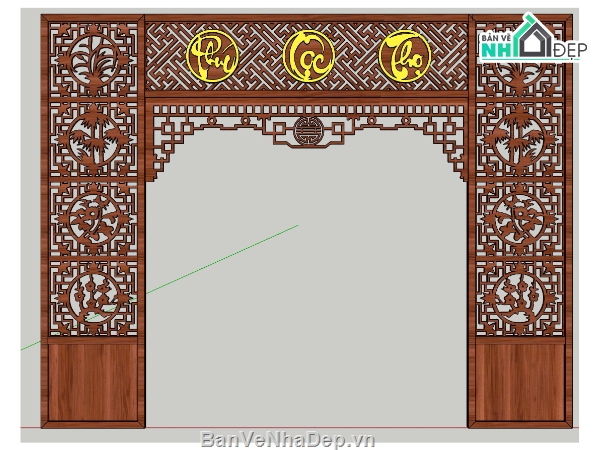 phòng thờ sketchup,vách thờ cnc,sketchup vách thờ