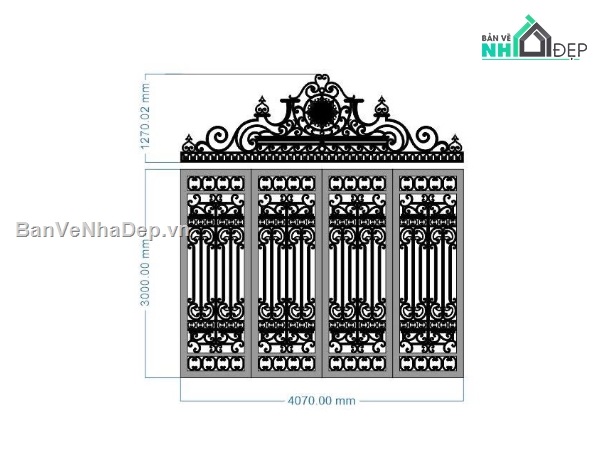 cổng 2 cánh,cổng dxf,cổng trống đồng