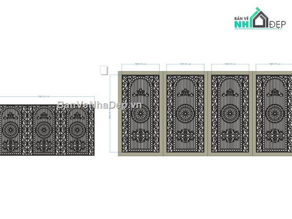mẫu cổng,file cổng dxf đẹp,cnc cổng 4 cánh hiện đại