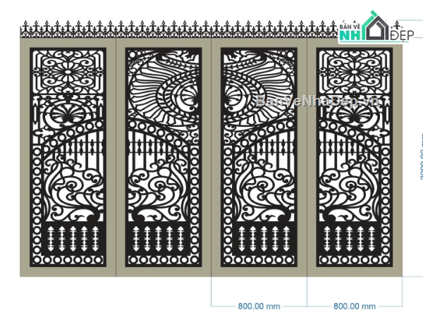 Mẫu cổng 4 cánh cnc,file cnc cổng 4 cánh,mẫu cnc cổng 4 cánh