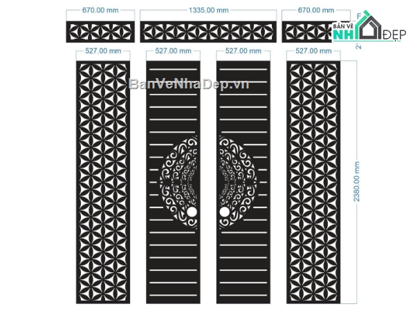 cổng 4 cánh hoa,cổng hoa 4 cánh,file cổng dxf đẹp