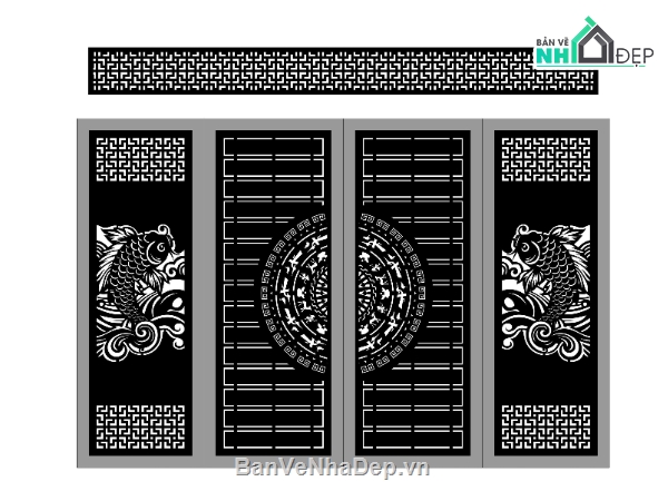 cổng đẹp 4 cánh,cổng dxf,cổng cá chép
