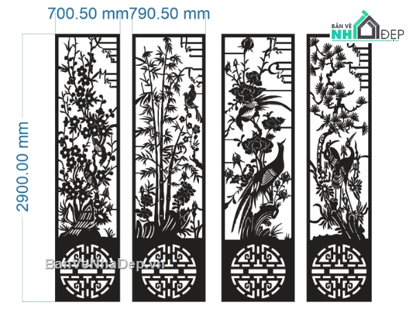 cổng tứ quý,Mẫu cổng 4 cánh chữ thọ,file cnc cổng tứ quý